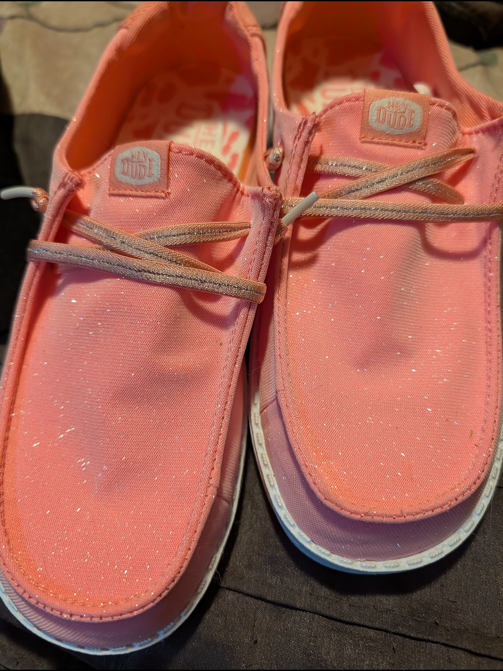 Hey Dude Kids Sparkle Slip-On Sneakers in Coral Pink